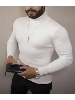 Pánske biele lycrové rebrované rolákové body