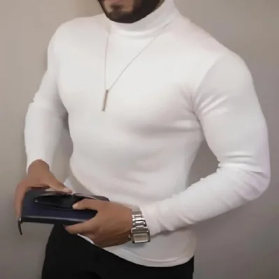 Pánské bílé elastické žebrované rolák body 1
