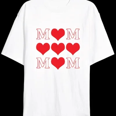 ქალის თეთრი Oversize Mom გულის პრინტიანი ველოსიპედის საყელოიანი მაისური 1