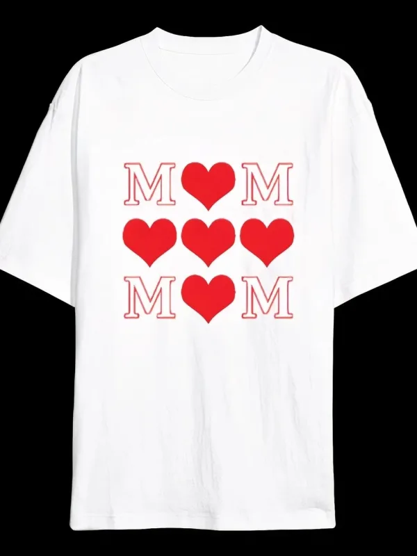 ქალის თეთრი Oversize Mom გულის პრინტიანი ველოსიპედის საყელოიანი მაისური 1
