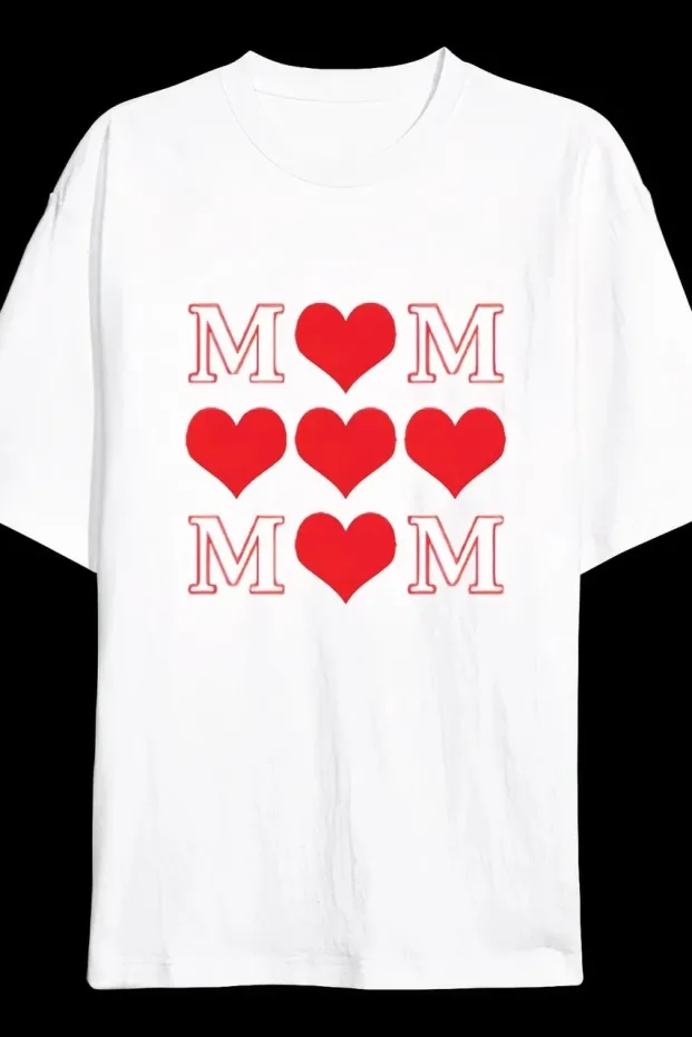 ქალის თეთრი Oversize Mom გულის პრინტიანი ველოსიპედის საყელოიანი მაისური 1