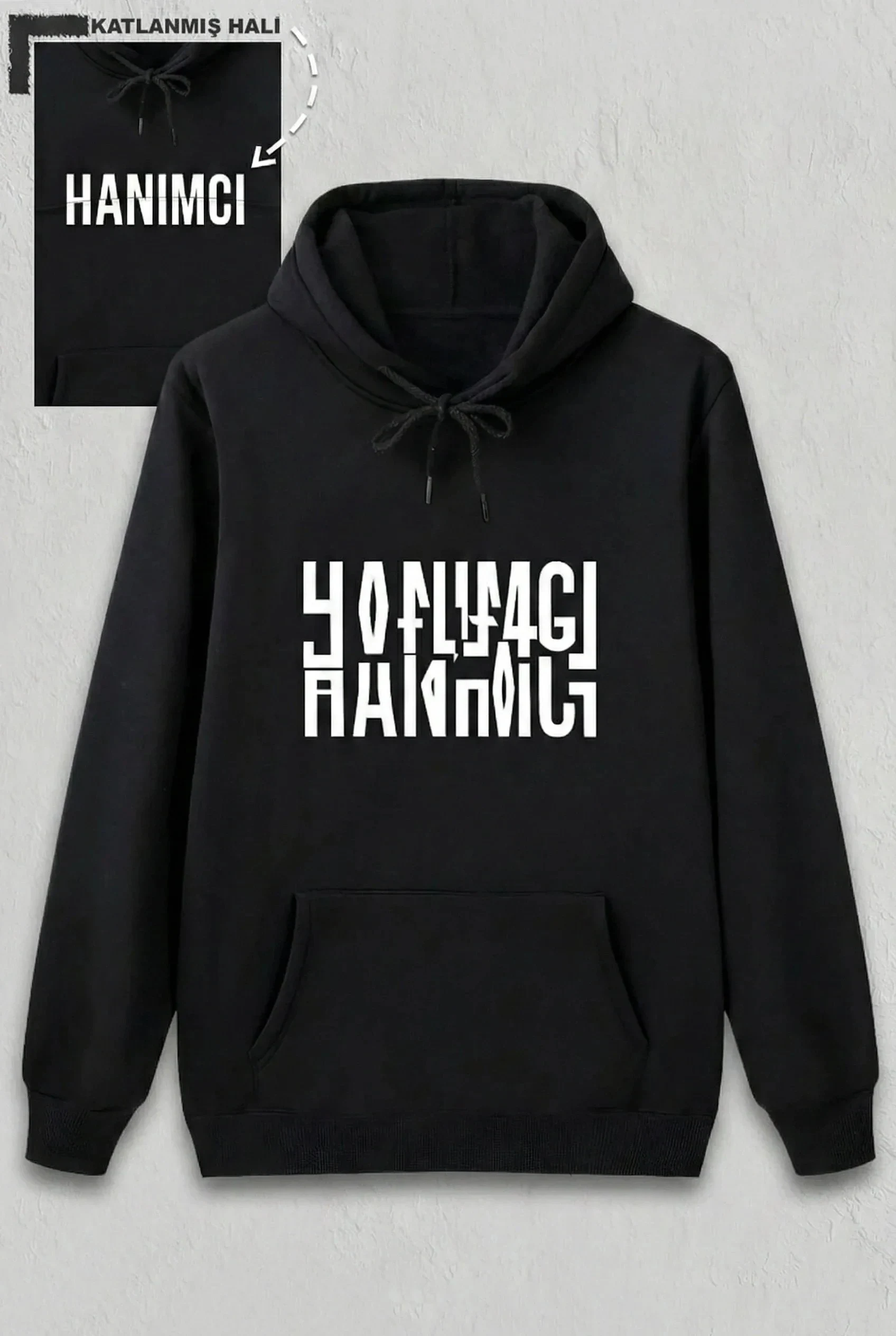 Damski Czarny Oversize Walentynkowy Nadruk Kaptur Sweatshirt