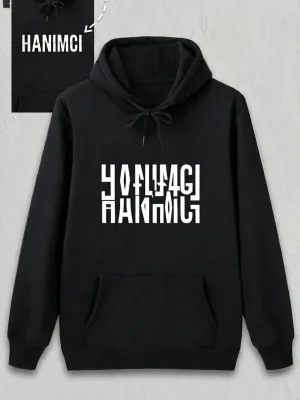 Damski Czarny Oversize Walentynkowy Nadruk Kaptur Sweatshirt