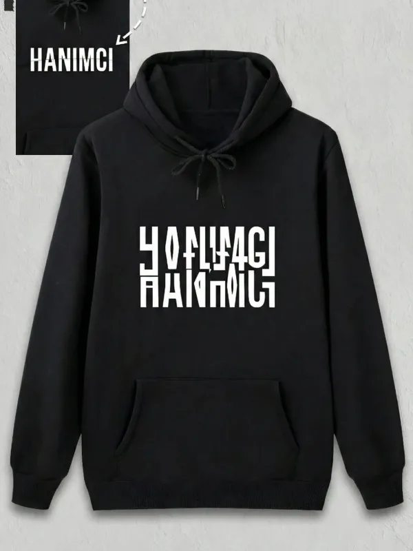 Damski Czarny Oversize Walentynkowy Nadruk Kaptur Sweatshirt 1