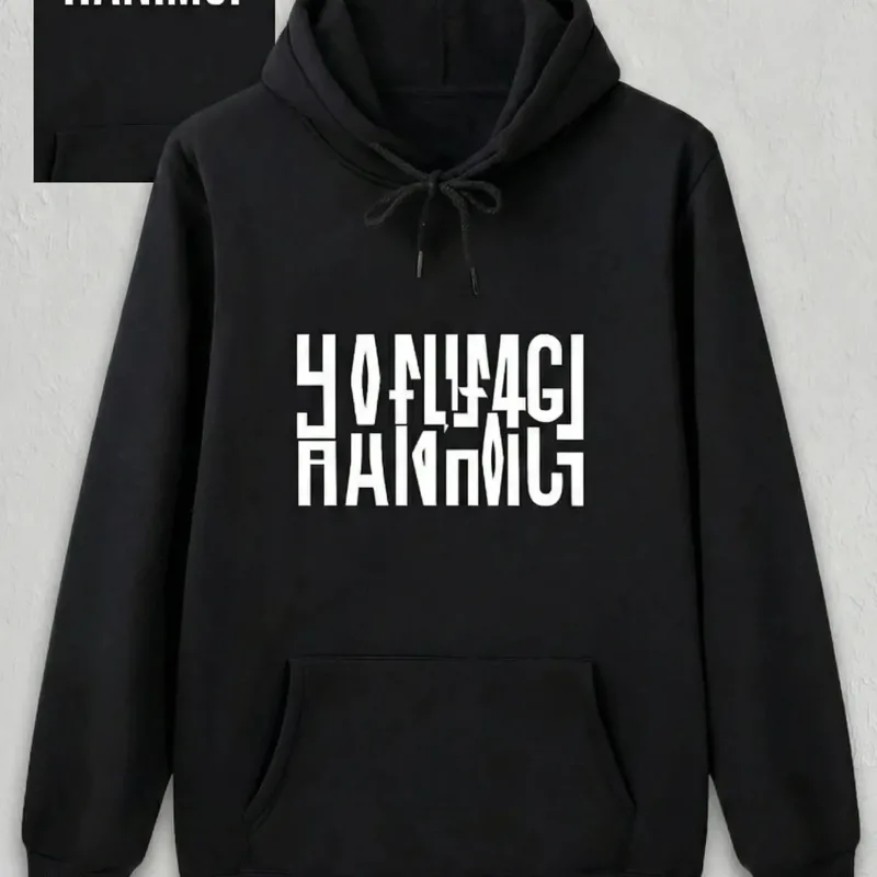 Sweatshirtê Oversize yê Jinan, bi Çapa Roja Evîndaran, Reş, Bi Kulpik