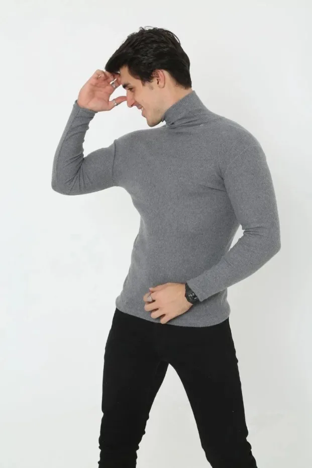 Erkek Füme Slim Fit Likralı Fitilli Boğazlı Body 6