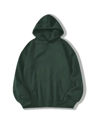 Men's Dark Green 3-Thread Cotton Hooded Kangaroo Pocket Sweatshirt