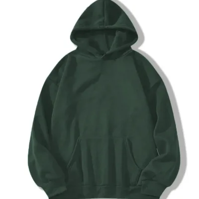 Men's Dark Green 3-Thread Cotton Hooded Kangaroo Pocket Sweatshirt 1