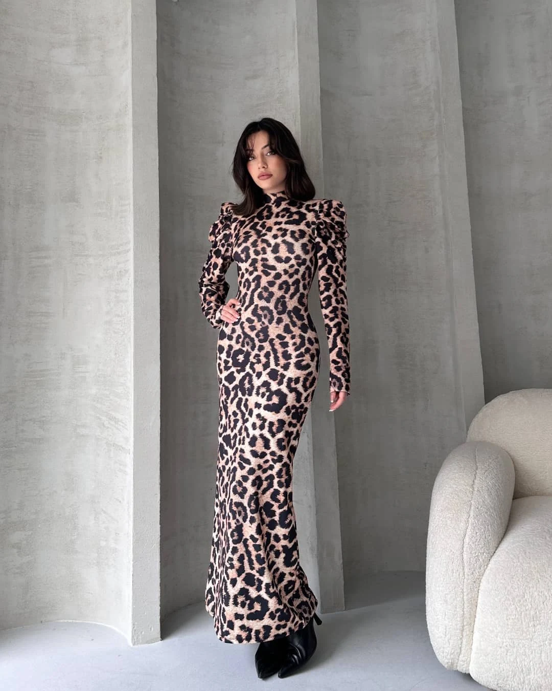 Leđa dekolte Leopard uzorak haljina Bela