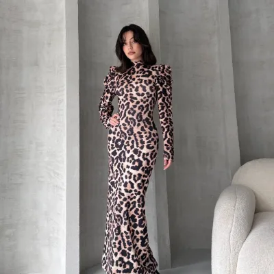 Leđa dekolte Leopard uzorak haljina Bela 1