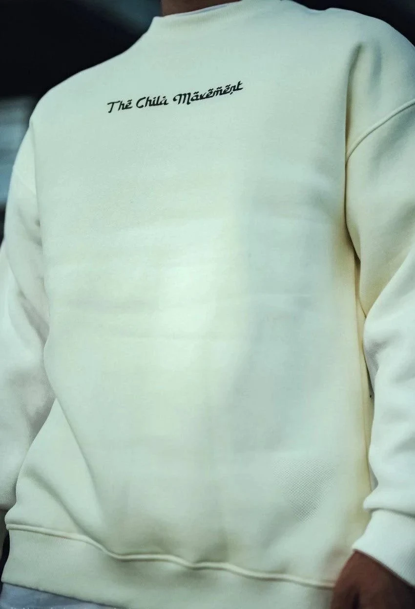 Férfi fehér 3 szálas pamut kerek nyakú nyomott sweatshirt