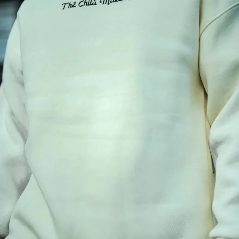 Sweatshirtê Mêran ê Spî ê 3 Têlî Pembû Bi Stûyê Bisîkletê û Çapkirî