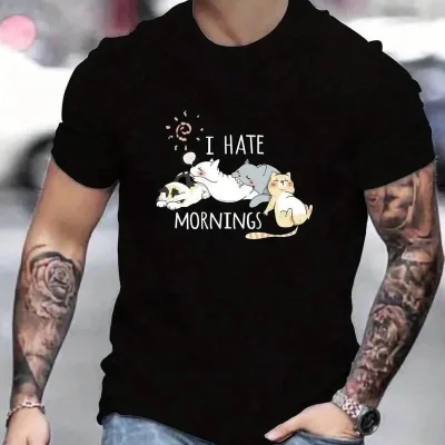 Men's Black Regular Crew Neck Printed T-Shirt 1