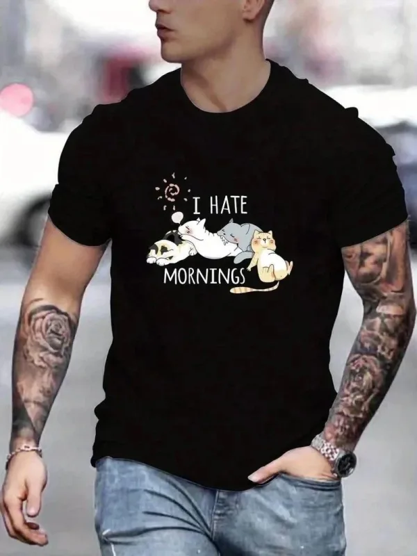 Men's Black Regular Crew Neck Printed T-Shirt 1