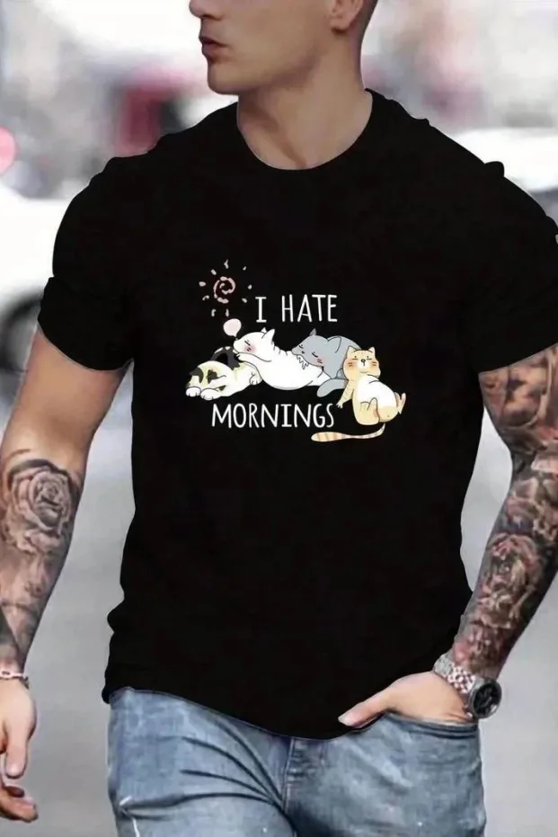 Men's Black Regular Crew Neck Printed T-Shirt 1