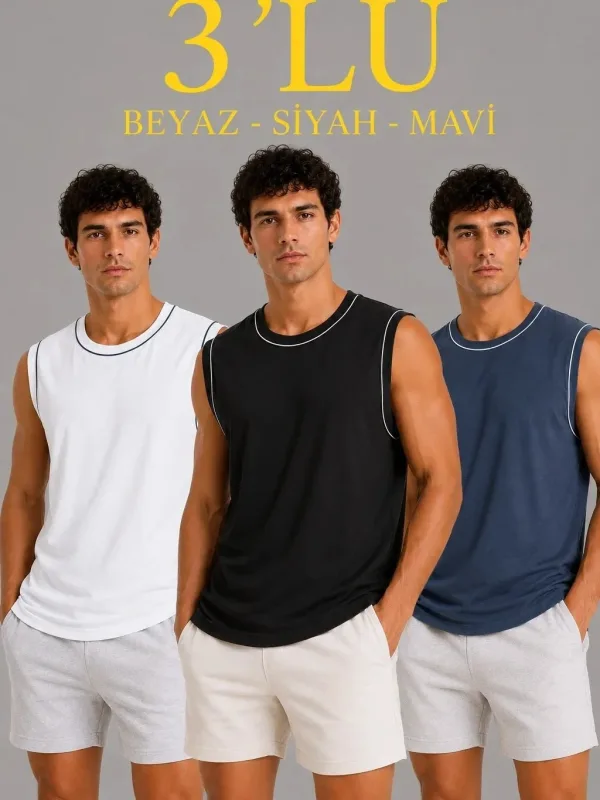 Men's 3-Pack Sleeveless Bicycle Neck Cotton Sports Vest 1
