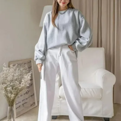 Women's Gray Oversize Half-Zip Cotton Sweatshirt 1