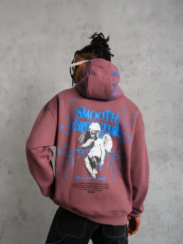 Bărbați Trandafir Uscat 3 Fire Bumbac Capușon Imprimat Cu Buzunar Sweatshirt