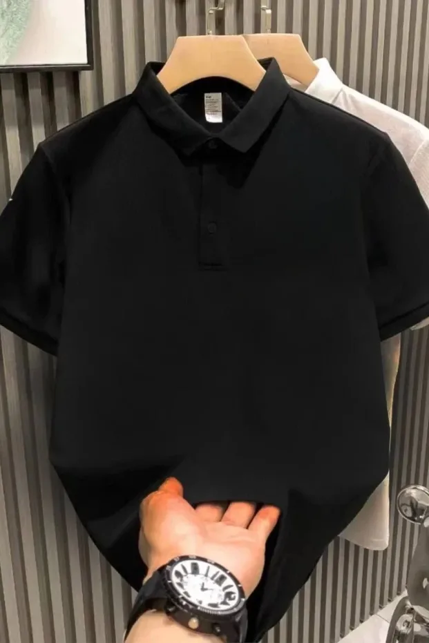 Erkek Siyah Regular Düğmeli Pike Yaka Pamuklu Polo Tişört 1