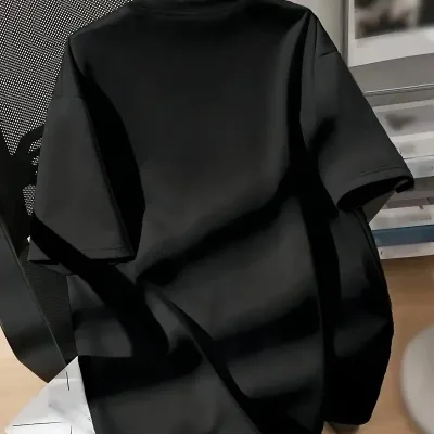 Női Fekete Kerékpárnyakú Pók Nyomott Oversize Póló 2