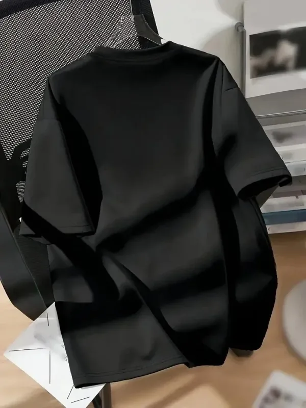 Női Fekete Kerékpárnyakú Pók Nyomott Oversize Póló 2