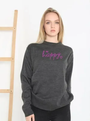 Women Smoke Crew Neck Printed Woven Knit Sweater