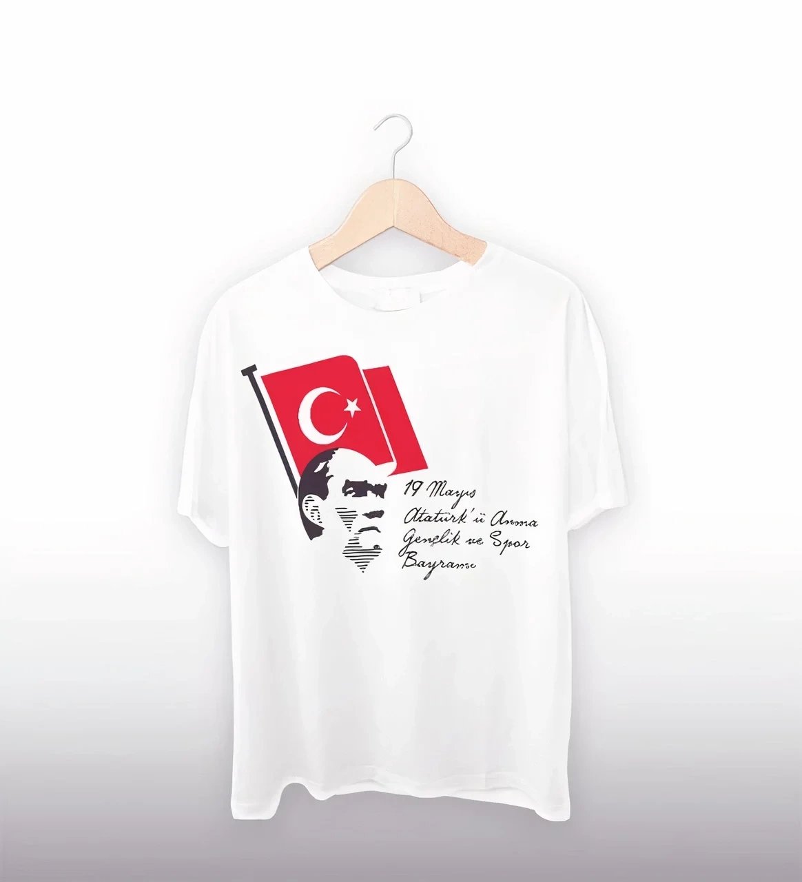 Muška bela oversize 19. maj print Ataturk omladinska majica 1
