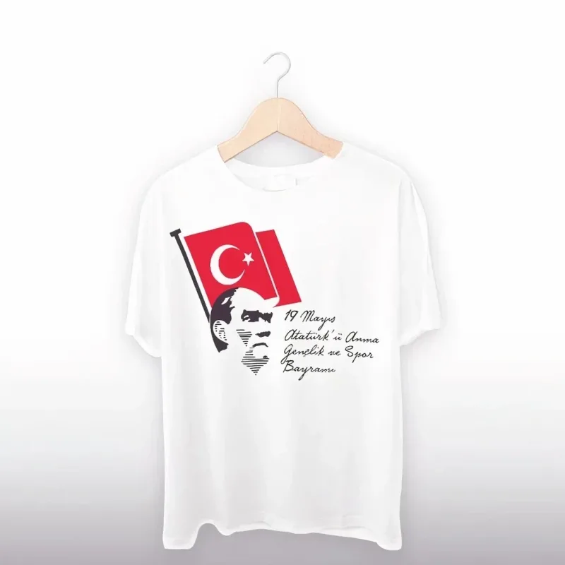 Férfi fehér oversized május 19. nyomatos Atatürk ifjúsági póló