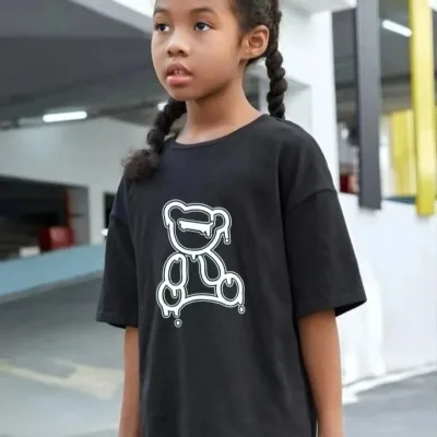 Uşaq Qara Oversize Çap Dairəvi Yaxalı T-Shirt 1
