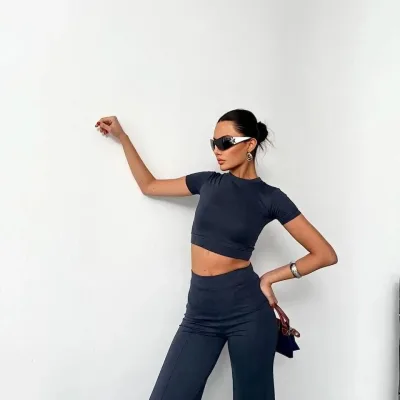 Femeie Fum Oversize Crop Set Pantaloni Spaniol 2