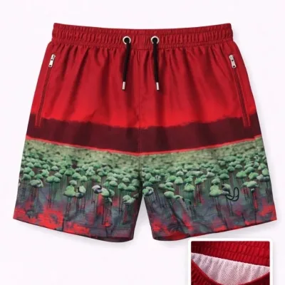 Men's Red Zippered Pocket Mesh Lined Quick-Dry Swim Shorts 3