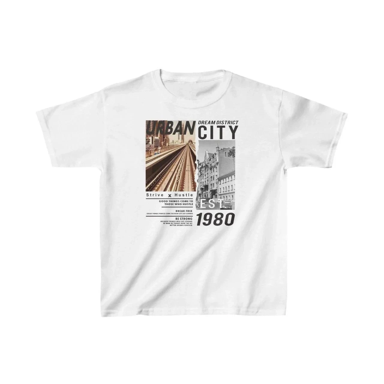 Children's White Oversize Printed Round Neck T-Shirt
