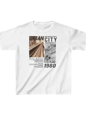 Children's White Oversize Printed Round Neck T-Shirt