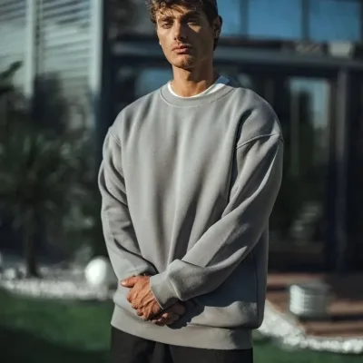 Muški sivi 3 pređe pamučni basic bicikli kragna sweatshirt 2