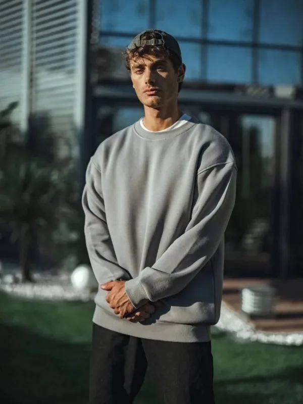 Muški sivi 3 pređe pamučni basic bicikli kragna sweatshirt 2