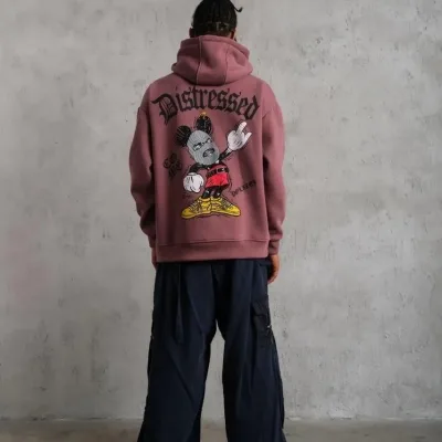 Men's Dusty Rose 3-Thread Cotton Kangaroo Pocket Hooded Sweatshirt 3