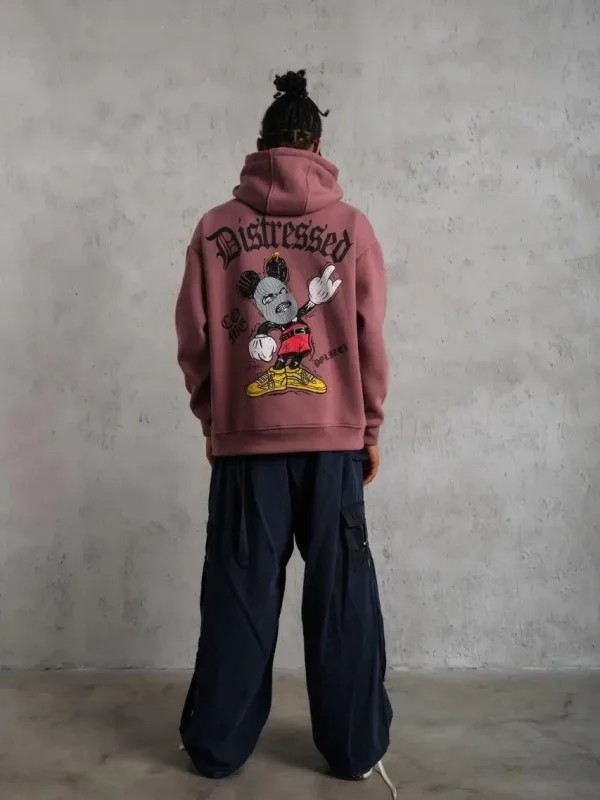 Men's Dusty Rose 3-Thread Cotton Kangaroo Pocket Hooded Sweatshirt 3