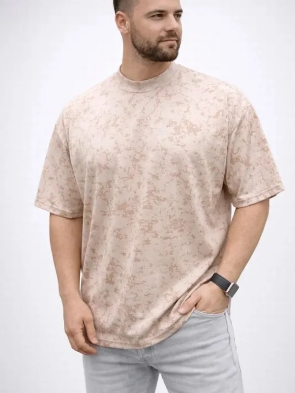 Férfi bézs oversized mosott puha textúrájú póló 1