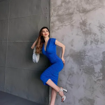 Yanı Büzgü Detaylı Dekolteli Maxi Boy Dalgıç Elbise Koyu Mor 1