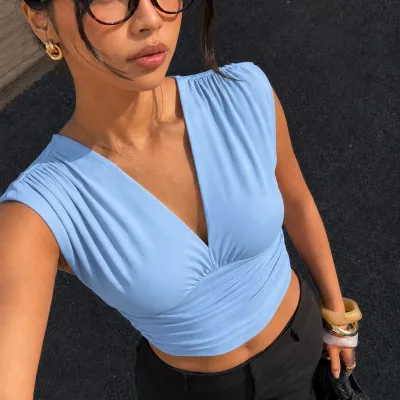 Bluza Crop ya Jinan a Şînê Zarokan, Bêmil, V-Yaka, Drapeli, Likralı 5