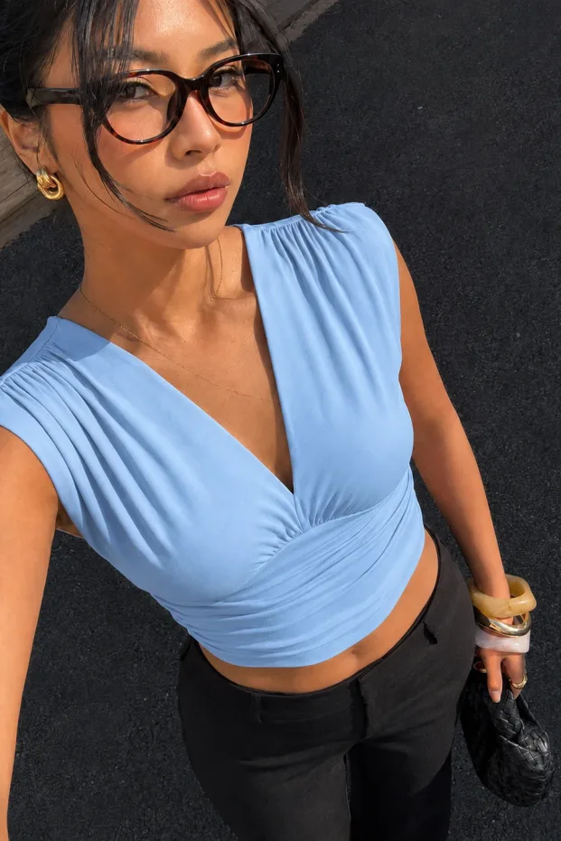 Bluza Crop ya Jinan a Şînê Zarokan, Bêmil, V-Yaka, Drapeli, Likralı 5