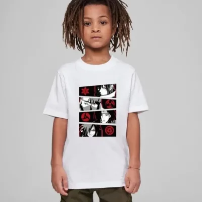 Παιδικό Λευκό Τυπωμένο Oversize Λαιμό Ποδηλάτου T-Shirt 1