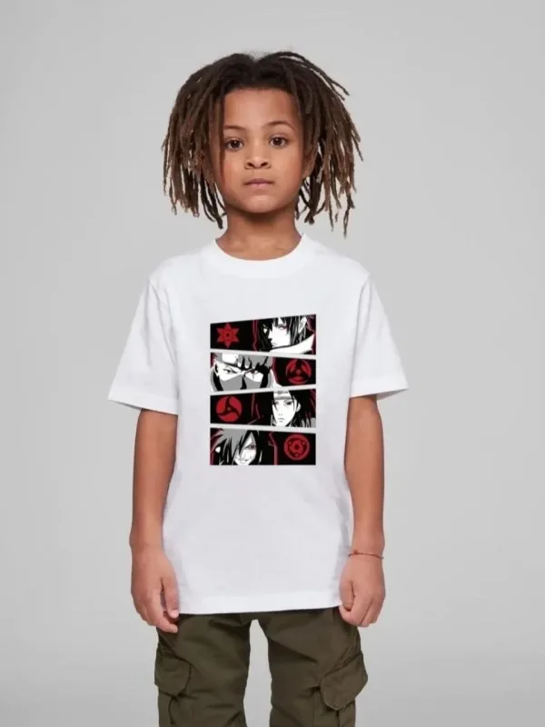 Παιδικό Λευκό Τυπωμένο Oversize Λαιμό Ποδηλάτου T-Shirt 1