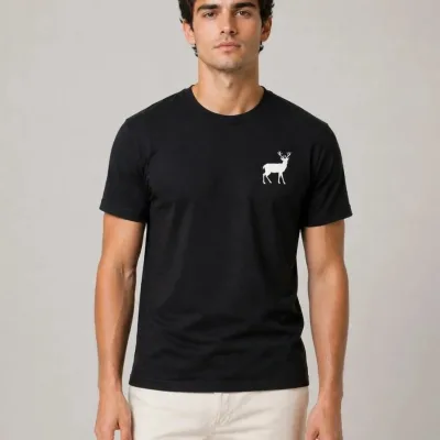 Muški crni biciklistički ovratnik minimal jelen logo majica 3