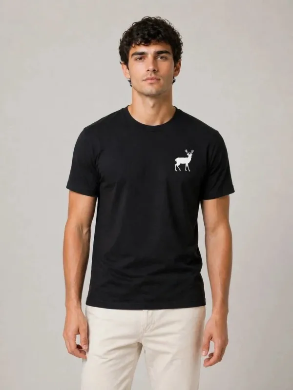 Muški crni biciklistički ovratnik minimal jelen logo majica 3