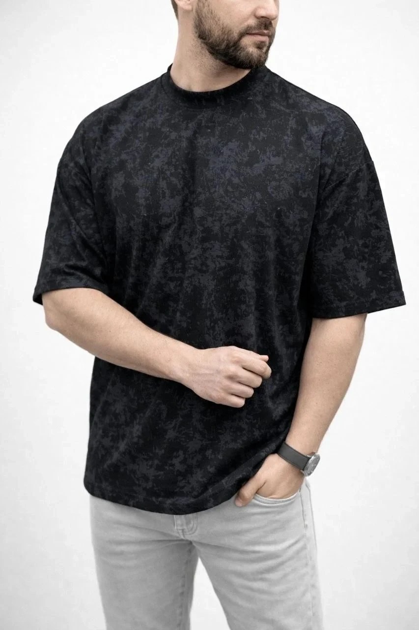 Nero Maschio Oversize Lavato Tessuto Morbido T-shirt