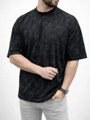 Nero Maschio Oversize Lavato Tessuto Morbido T-shirt