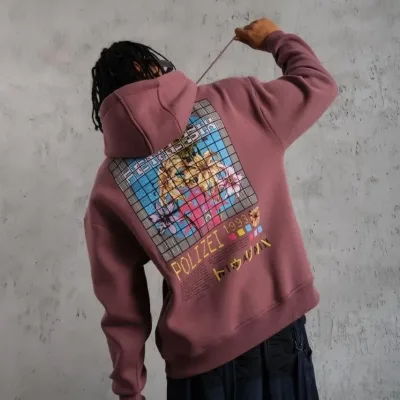 Bărbat Trandafir Uscat Oversize 3 Fire Bumbac Imprimat Glugă Sweatshirt 5