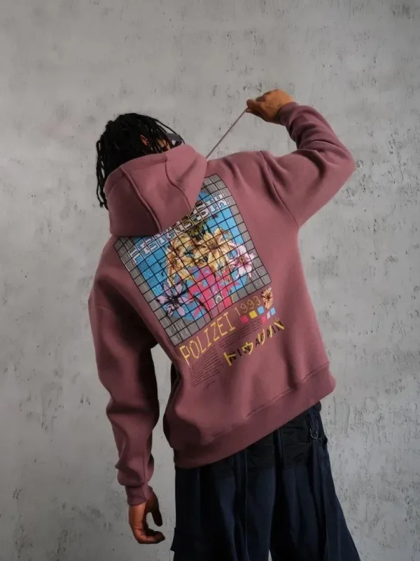 Bărbat Trandafir Uscat Oversize 3 Fire Bumbac Imprimat Glugă Sweatshirt 5