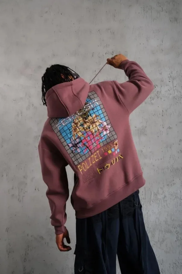 Bărbat Trandafir Uscat Oversize 3 Fire Bumbac Imprimat Glugă Sweatshirt 5